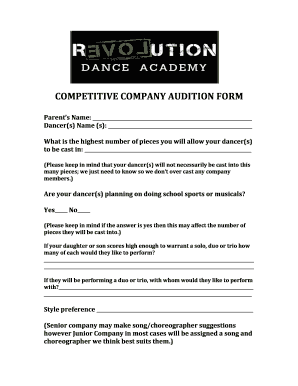 Company Audition Form - Revolution Dance Academy