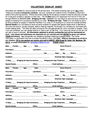 fillable online aamadisonwi volunteer signup form maico