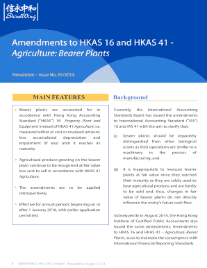 Amendments to HKAS 16 and HKAS 41 - Agriculture Bearer Plants - shinewing