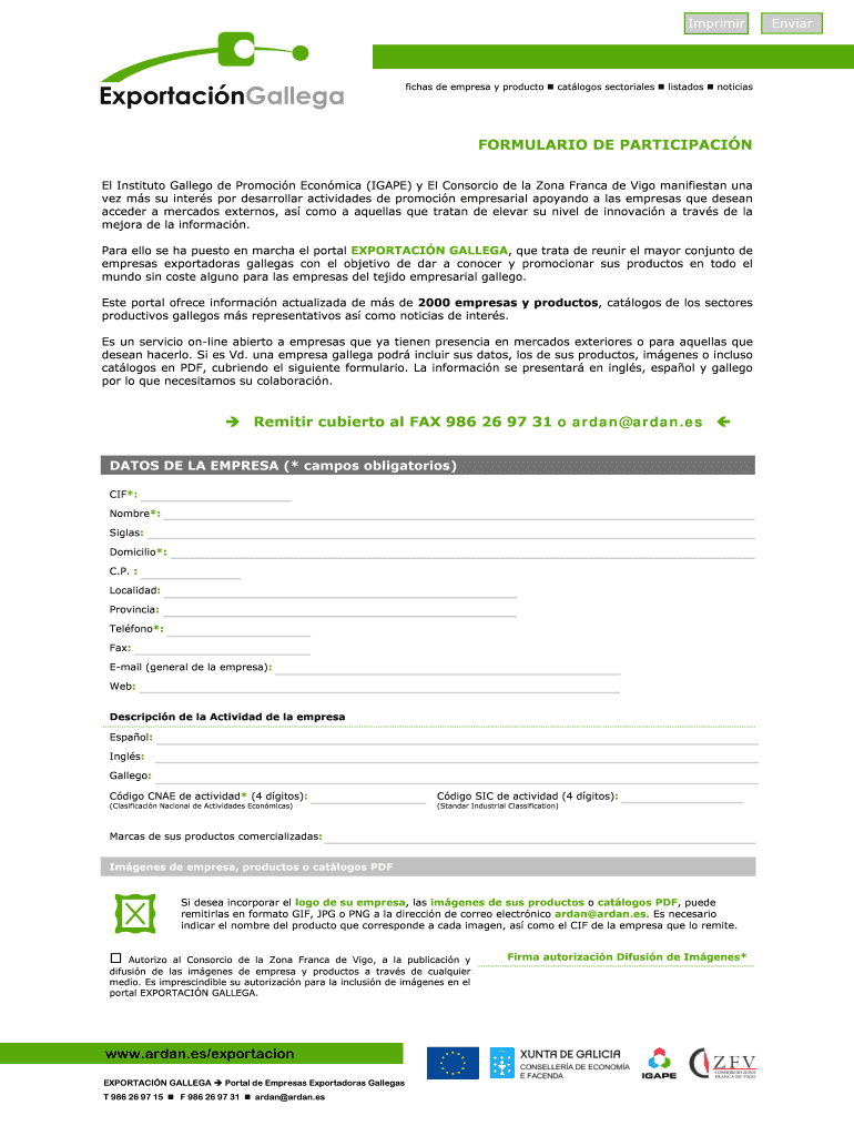 Wwwardanesexportacion FORMULARIO DE PARTICIPACIN Vista previa en la página 1
