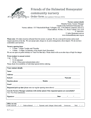 Order form - Friends of the Helmeted Honeyeater - helmetedhoneyeater org