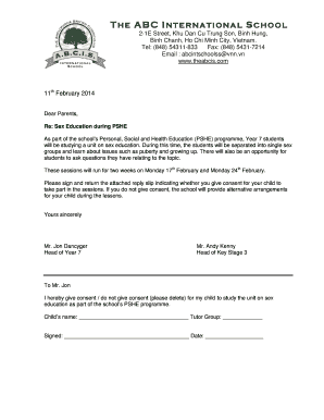 Sex Education Consent Letter