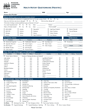 HEALTH HISTORY QUESTIONNAIRE (PEDIATRIC)