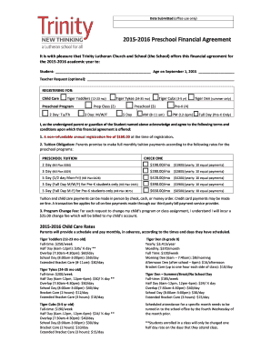Preschool Financial Agreement