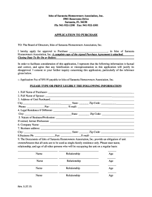 APPLICATION TO PURCHASE - Isles of Sarasota