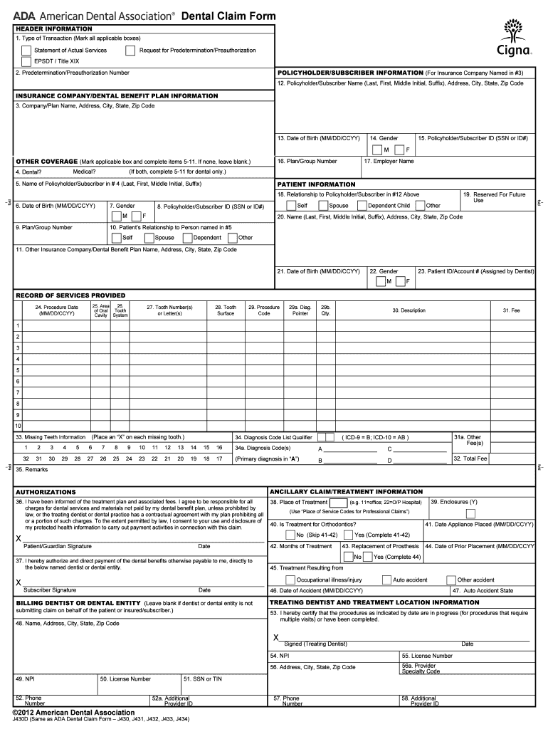 Fillable Online Cigna bdentalb claim bformb Fax Email Print pdfFiller
