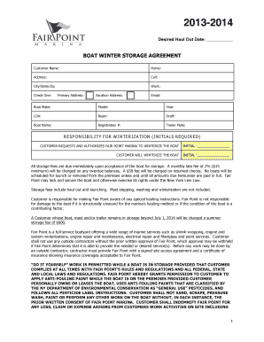 Boat storage agreement template - 2013-14 Winter Storage Agreement FINAL - Fair Point Marina