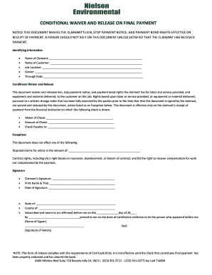 payment receipt lien notice final waiver release bond conditional claimant waives document stop pdffiller forms pdf effective rights