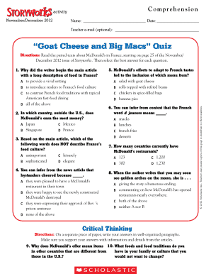 Goat Cheese and Big Macs Quiz - Storyworks - Scholastic