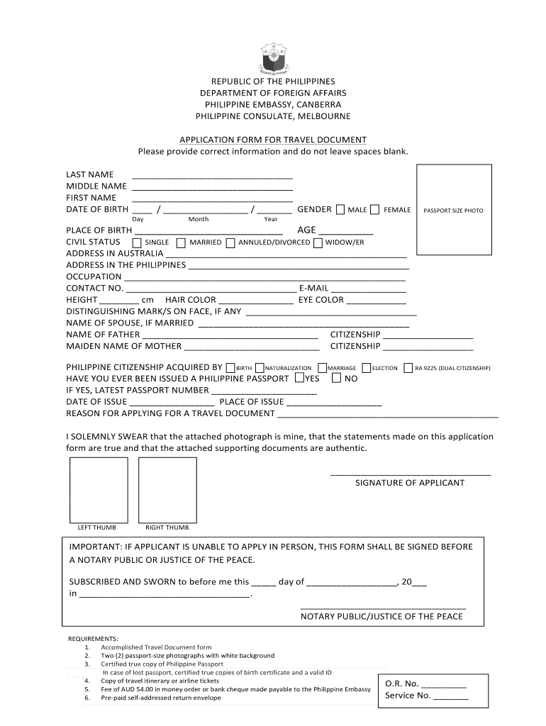 Fillable Online TRAVEL DOCUMENT FORM 09 AUG 2014docx Fax Email Print pdfFiller