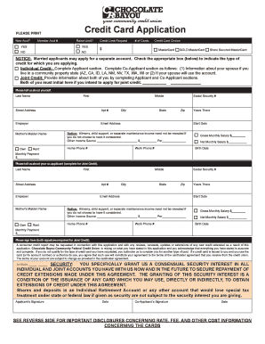 Credit Card Application - Chocolate Bayou Credit Union