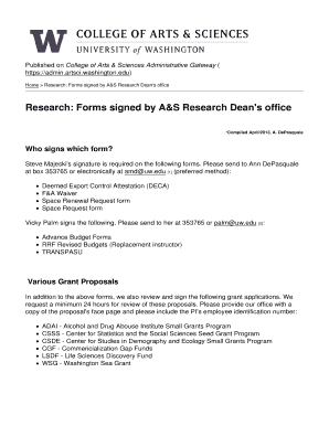 Research Forms signed by AS Research Deans office - admin artsci washington