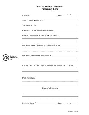 personal reference check form template