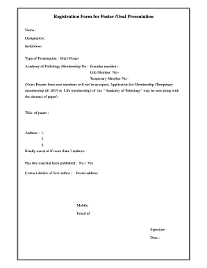 Registration Form for Poster Oral Presentation - mvjmc edu