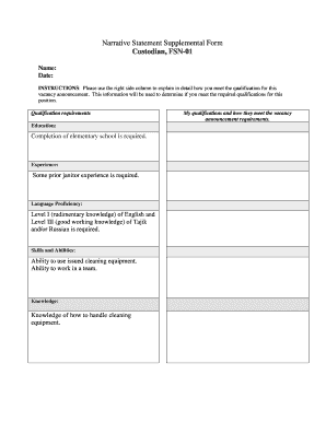 Narrative Statement Supplemental Form Custodian FSN-01 - dushanbe usembassy