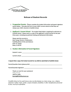 Release of records form - Foothills School of Arts and - foothillsschool