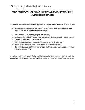 USA PASSPORT APPLICATION PACK FOR APPLICANTS LIVING IN GERMANY