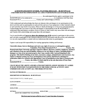 BAcknowledgementb of Risk bFormb 5k Run Adult - Penn State Extension