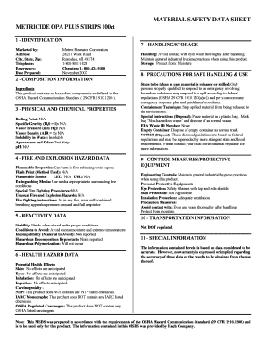 MATERIAL SAFETY DATA SHEET METRICIDE OPA PLUS STRIPS 100ct