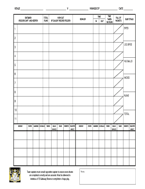 Bowling score sheet printable - BATSMENBATSMEN TOTALTOTAL HOW OUTHOW OUT TIMETTIIMMEETIME - hamiltoncricket co