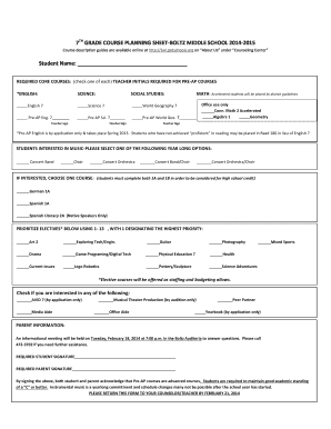 7TH GRADE COURSE PLANNING SHEET-BOLTZ MIDDLE SCHOOL - bol psdschools