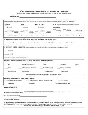 8TH GRADE COURSE PLANNING SHEETBOLTZ MIDDLE SCHOOL 20142015 Course description guides are available online at http://bol - bol psdschools