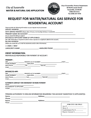 Request for water/natural gas service for residential ... - Public Works - susanvillepublicworks