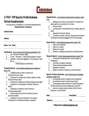 Business profile example - questionnaire of a business