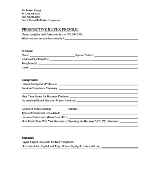PROSPECTIVE BUYER PROFILE - bimagesbbbizbuysellbbcomb