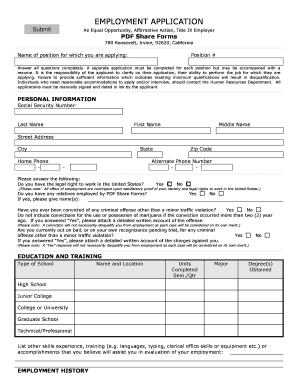 Printable job application form - An Equal Opportunity, Affirmative Action, Title IX Employer