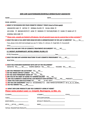 SKIN CARE QUESTIONNAIREDEERFIELD DERMATOLOGY ASSOCIATES