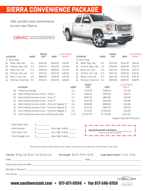 Fillable Online Sierra Convenience Package Southwest Adi Fax