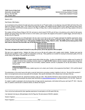 8th Grade Permission Slip for Six Flags Field Trip - Fulton County bb - school fultonschools