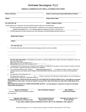 Rep payee appointment letter - NWN PrePopulated PERSONAL REPRESENTATIVE HIPAA AUTHORIZATION FORM