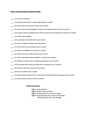 Mla format outline example - Norris Persuasive Working Outline Checklist - miss-communication