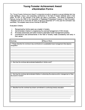 Achievement certificates - Young Forester Achievement Award Nomination Form - arpfnb