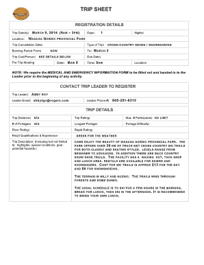 Trip Sheet Registration Form Abby - Wasaga Beach - March 5doc