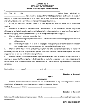 anti ragging affidavit on stamp paper