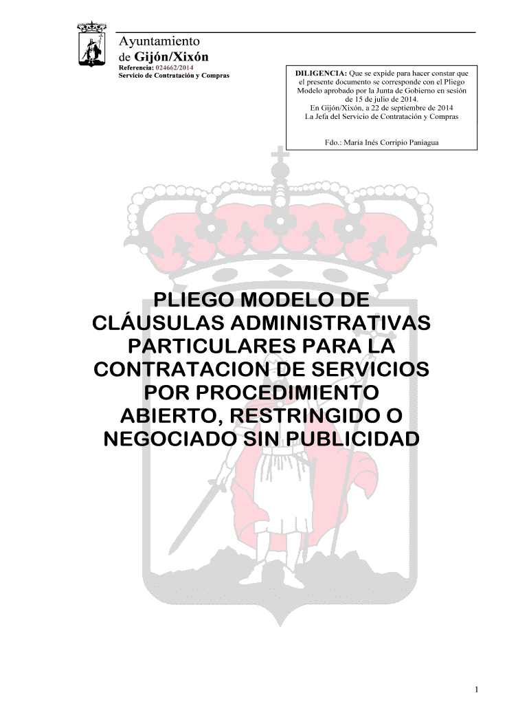 PLIEGO MODELO DE CLUSULAS ADMINISTRATIVAS PARTICULARES - gtt Vista previa en la página 1