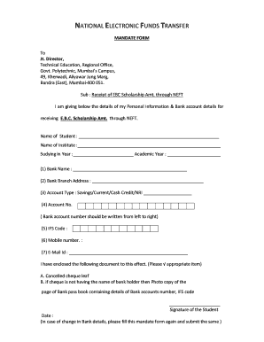 National Electronic Funds Transfer Mandate Form