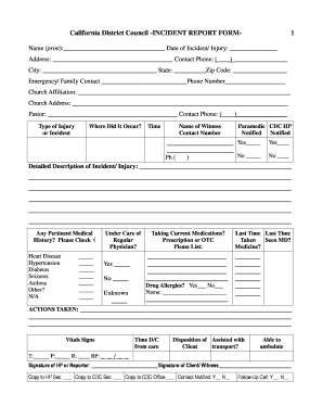fillable online californiadistrictcouncil california hp incident report