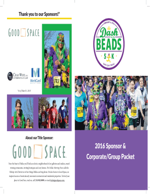 2016 Sponsor & Corporate/Group Packet - Dashforthebeads.org - dashforthebeads