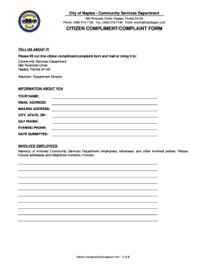 CITIZEN COMPLIMENTCOMPLAINT FORM - naplesgovcom