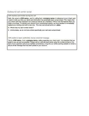 Fillable Online Outbound call center script Fax Email Print - pdfFiller