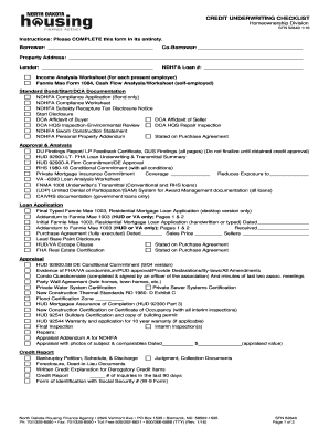 Credit underwriting checklist - North Dakota Housing Finance Agency - ndhfa