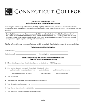 Legal disability definition - BMedicalb Psychiatric bDisabilityb Verification bFormb - Connecticut College - conncoll