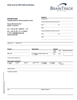 Order form for CBF KADI-List Brokers - xontrode