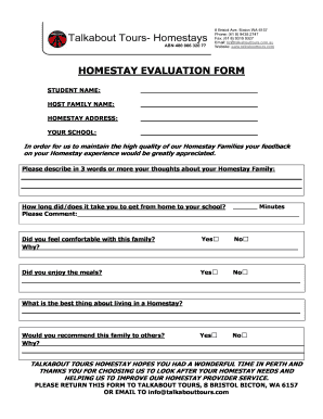 HOMESTAY EVALUATION FORM - Talkabout Tours