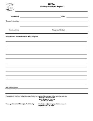 ptarmigan pediatrics fill online printable fillable hipaa incident report