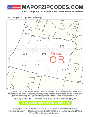 Fillable Online Oregon - USA Zipcode Maps 3-Digit Zip code Map Fax Email Print - pdfFiller